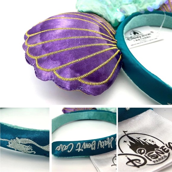 2⚡️'s/$55- Disney Parks Mermaid Ariel Purple Iridescent Minnie Ears HeadbandNWT - Picture 5 of 13